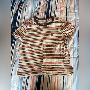 hurley stripped crop top. stripped with pink and white. size xs